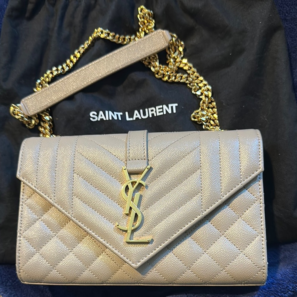 Saint Laurent Beige Quilted Leather Clutch Gold Hardware